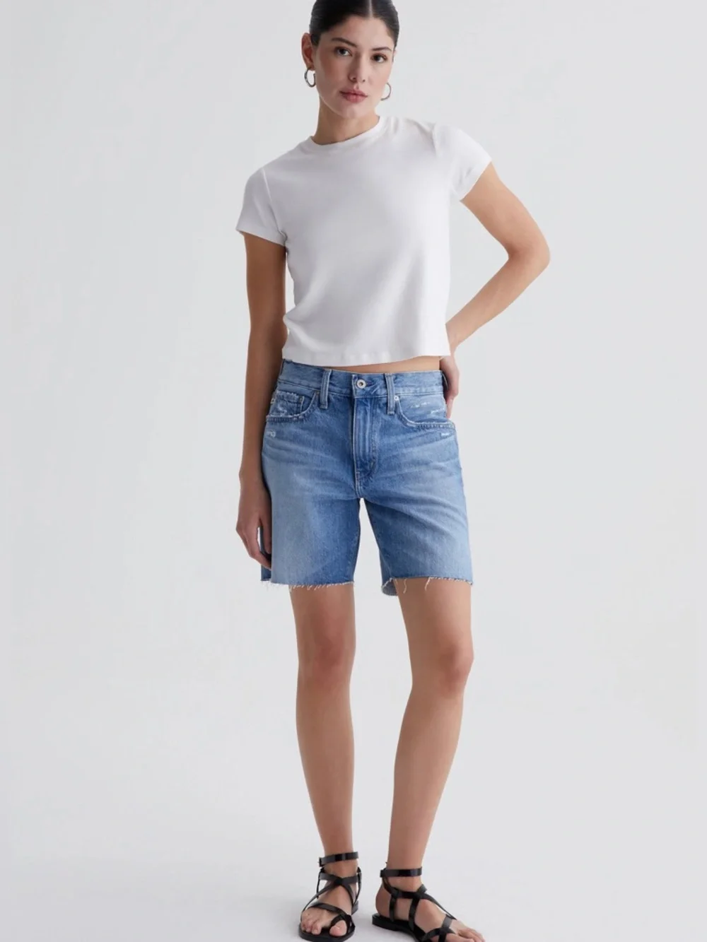 Ag Adriano Goldschmied Beryl Blue Ex Boyfriend Raw Hem 7" Denim Bermuda Shorts - Picture 3 of 12